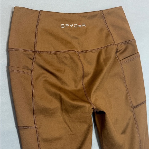 Spyder Active Fleece Lined Leggings Brown Medium Winter Workout Pants - Picture 8 of 9
